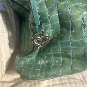 BRIGHTON Cher  bag in blue green croc patent leather and matching wallet